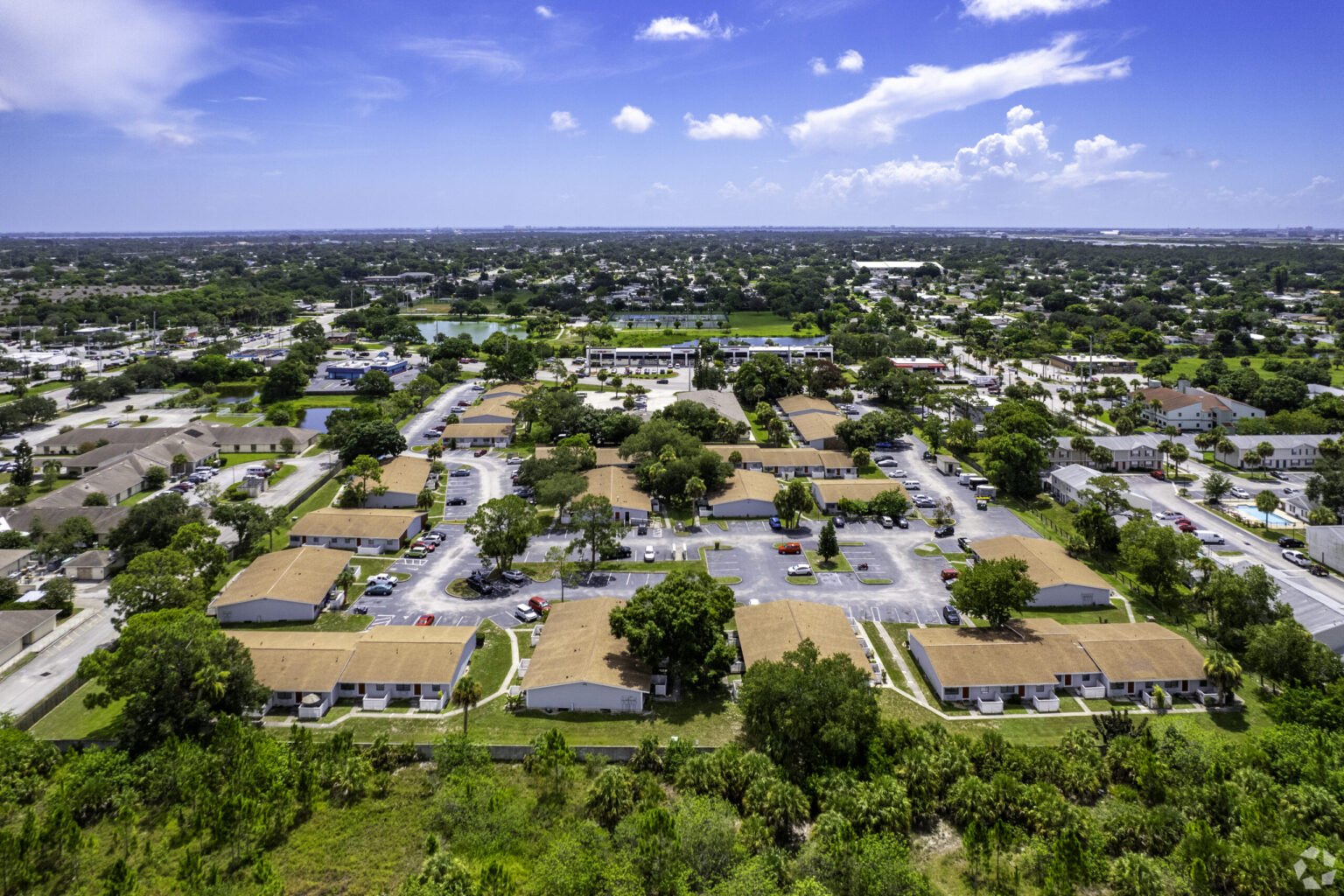 Aerial view of Palm Harbor Villas in Melbourne.